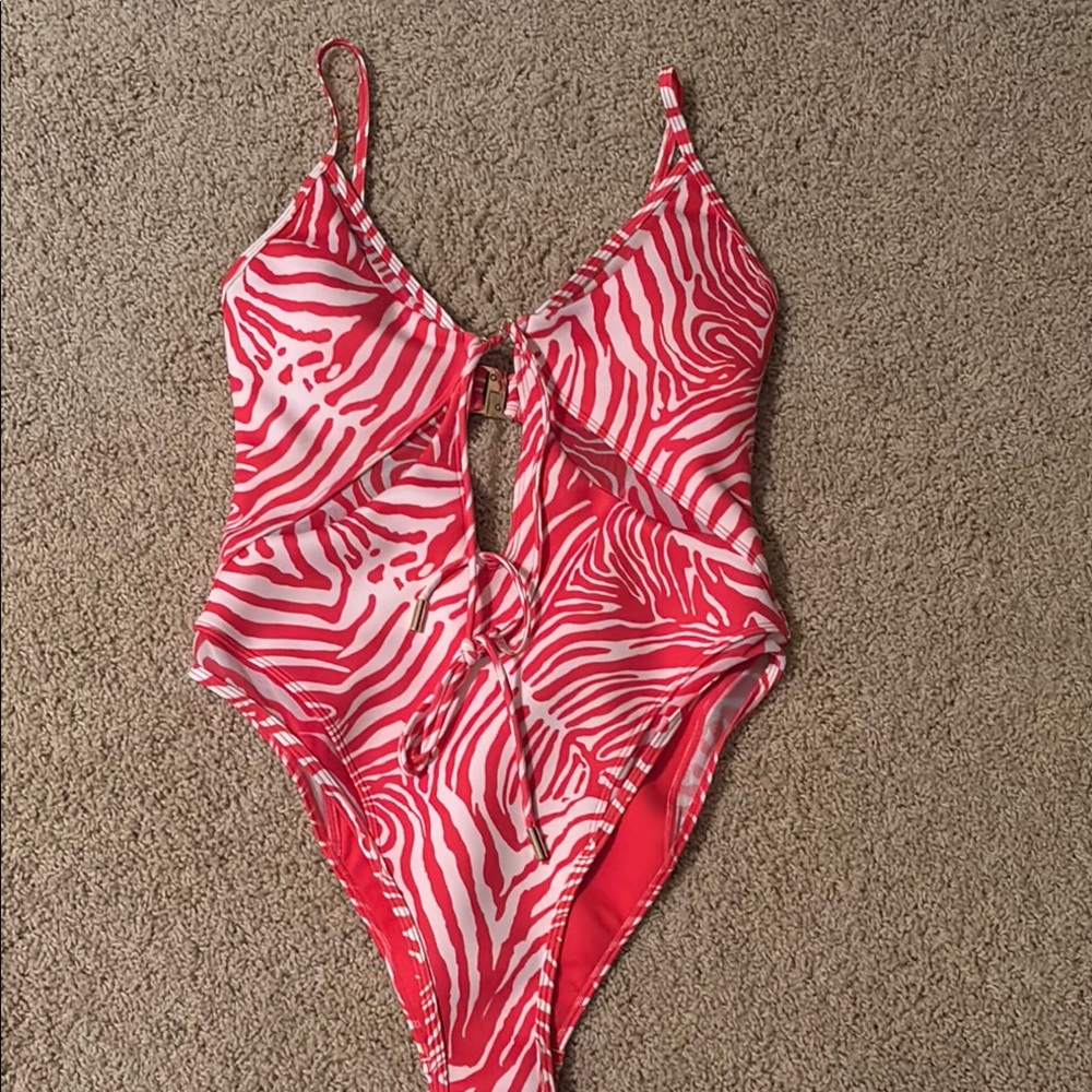 River Island Pink Zebra Print One Piece Swimsuit